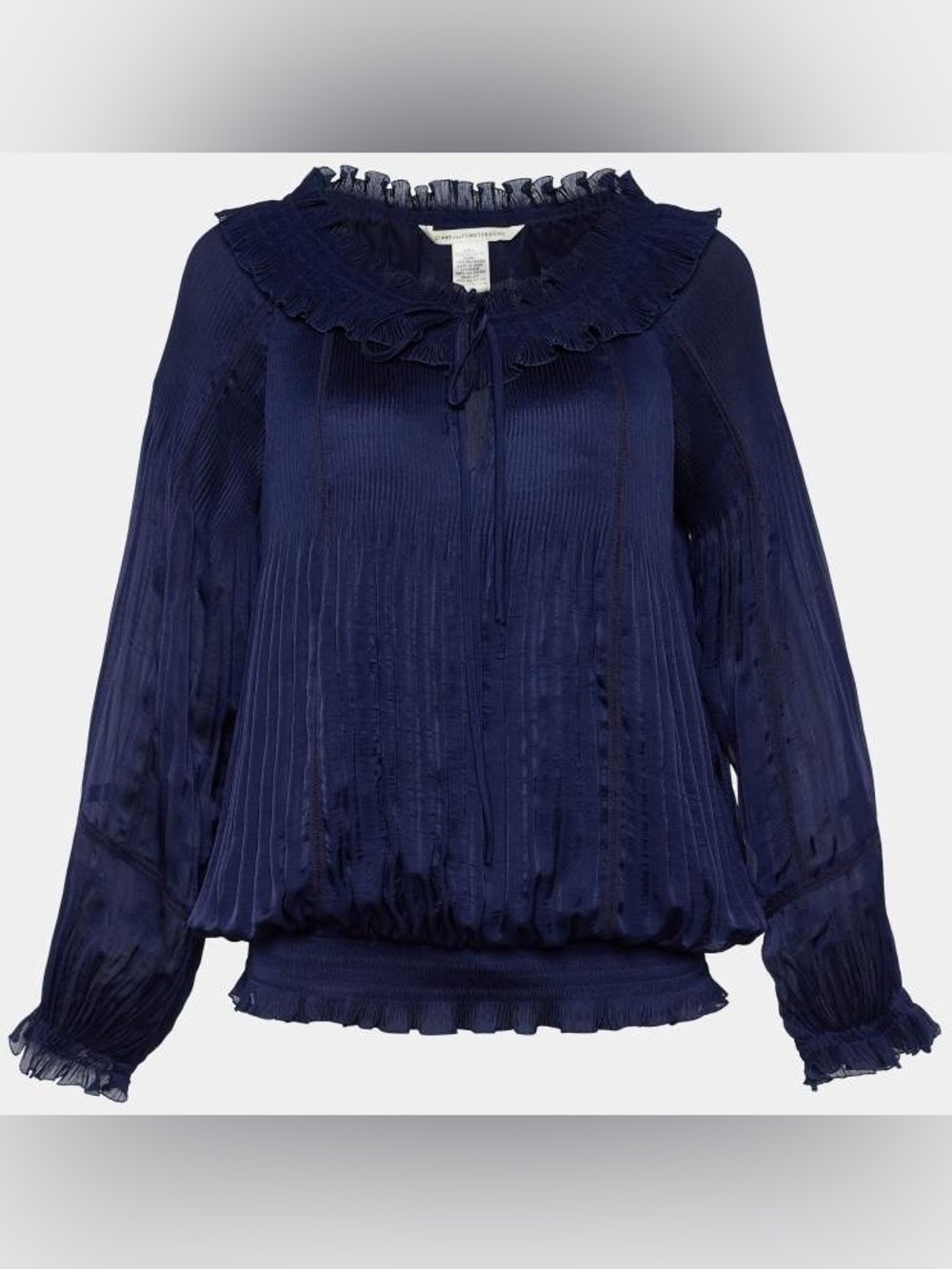 Diane Von Furstenberg Cobalt Blue Ruffle Blouse Sz 4 top georgette pleated